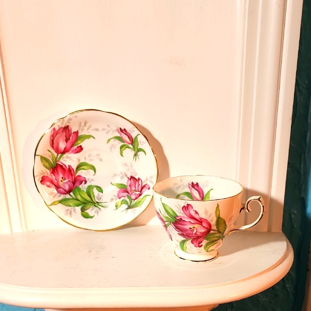 Vintage Rembrandt Gladstone Floral Teacup and Saucer Set Bone China